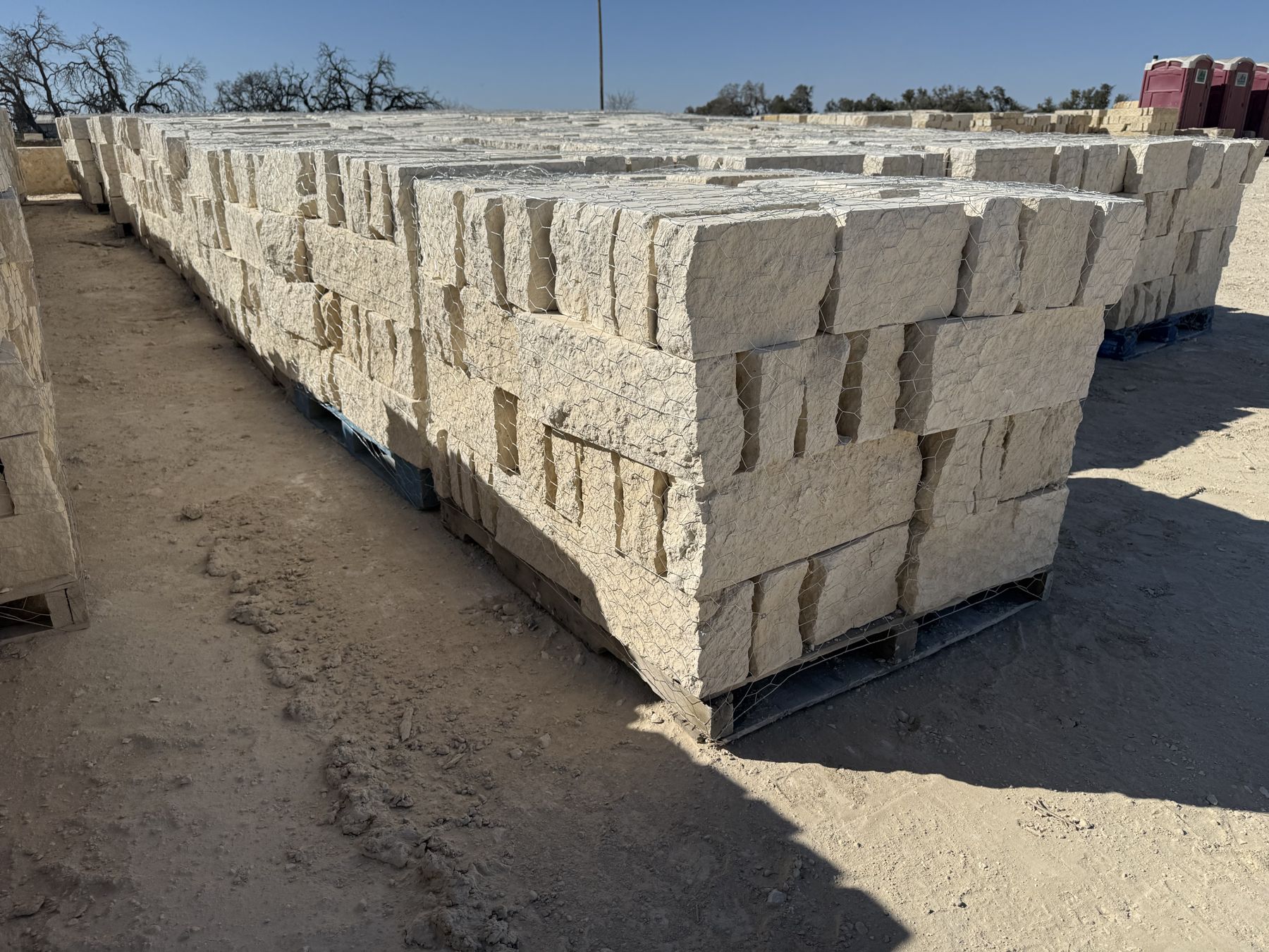 Pallets of sawn limestone blocks in the TradeStone yard