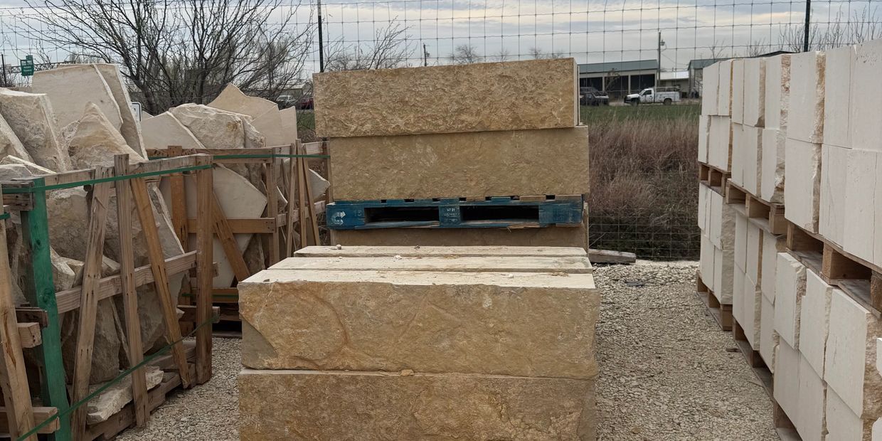 Limestone blocks and slabs on pallets
